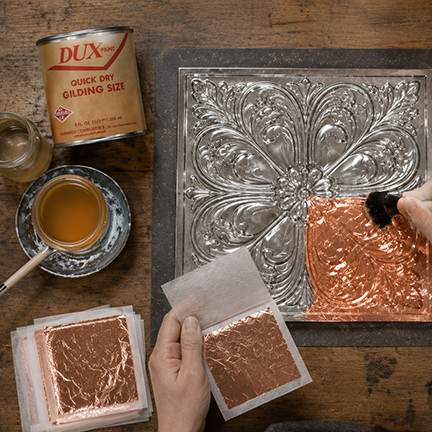 Copper leafing with Oil based adhesive size
