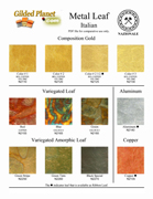 Aluminum and Imitation Silver leaf color chart