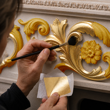Gold leaf on carved stone lettering